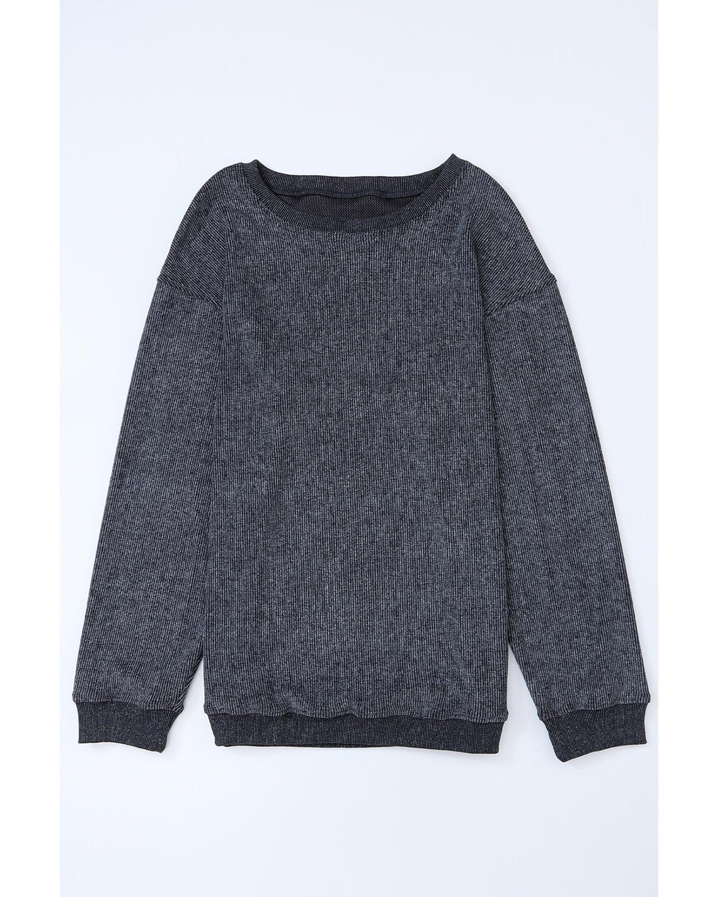 Azura Exchange Gray Ribbed Knit Round Neck Pullover Sweatshirt - M