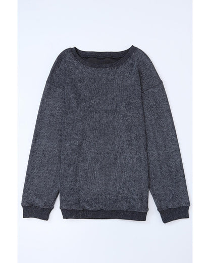 Azura Exchange Gray Ribbed Knit Round Neck Pullover Sweatshirt - M