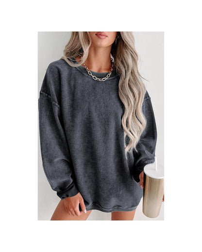 Azura Exchange Gray Ribbed Knit Round Neck Pullover Sweatshirt - XL