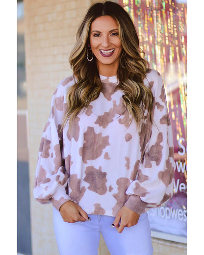 Azura Exchange Cow Spots Print Puff Sleeve Sweatshirt - XL