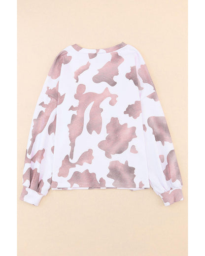 Azura Exchange Cow Spots Print Puff Sleeve Sweatshirt - XL