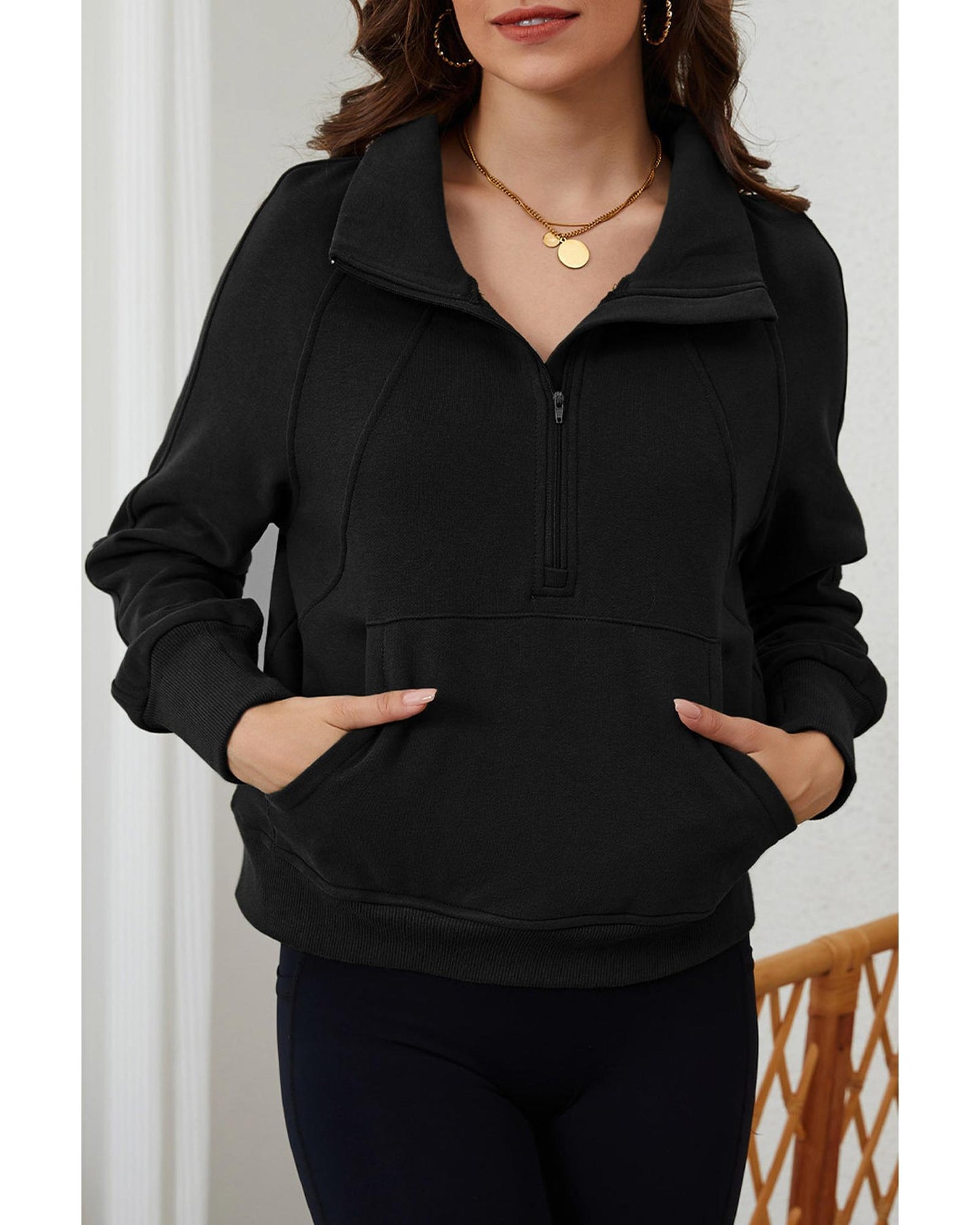 Azura Exchange Black Ribbed Thumbhole Sleeve Sweatshirt - XL