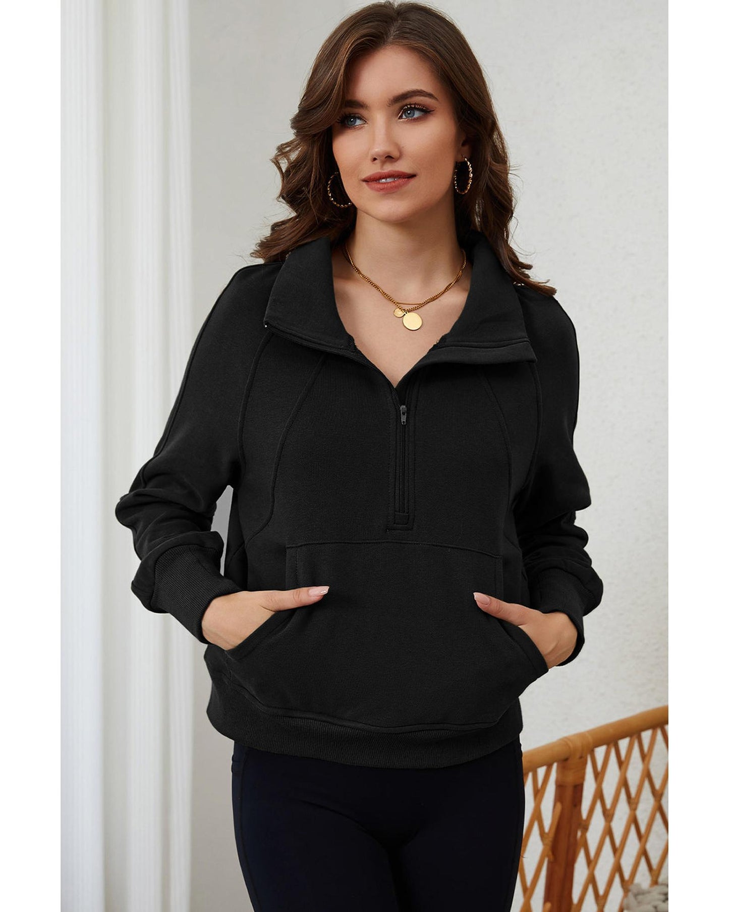 Azura Exchange Black Ribbed Thumbhole Sleeve Sweatshirt - XL