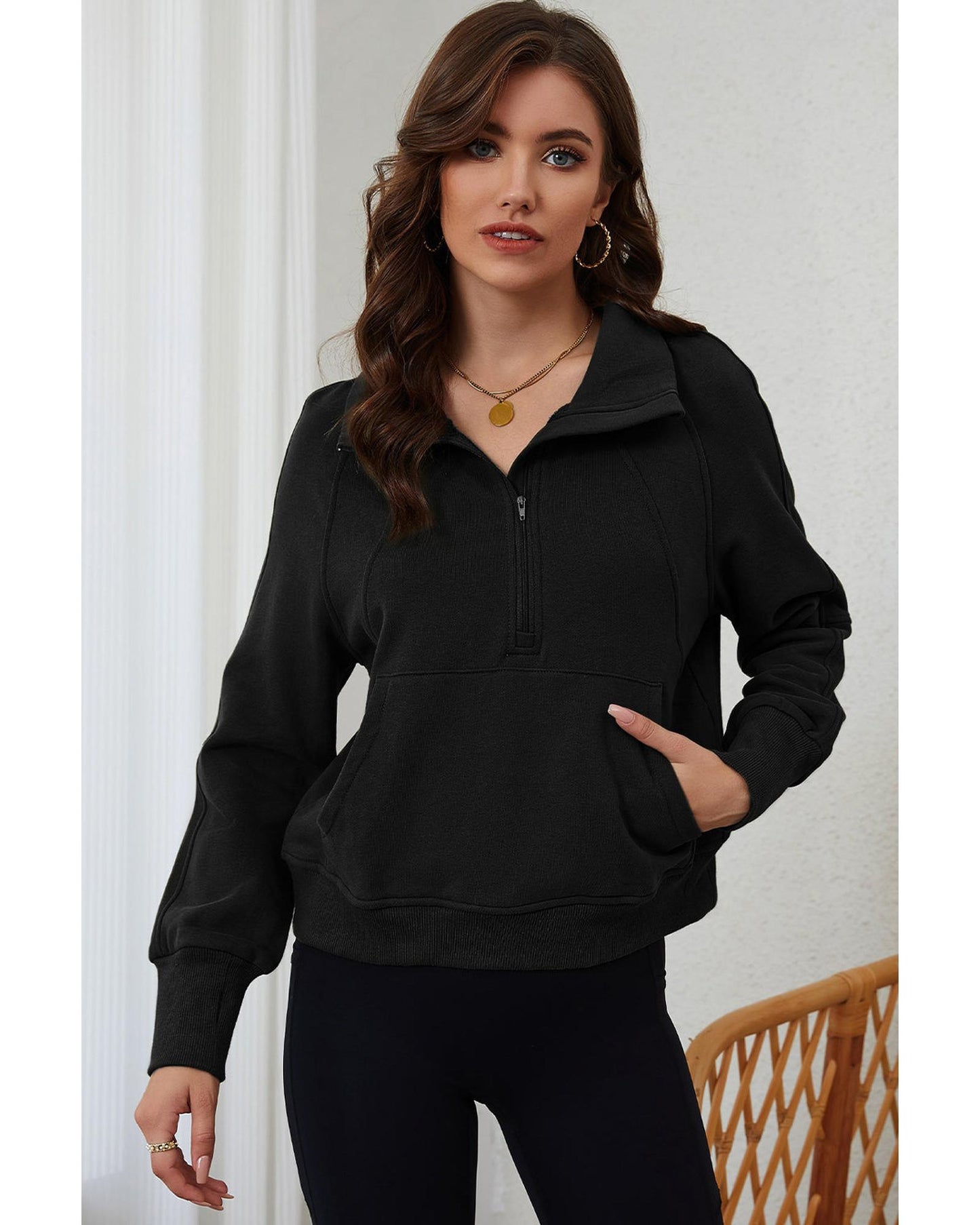 Azura Exchange Black Ribbed Thumbhole Sleeve Sweatshirt - XL