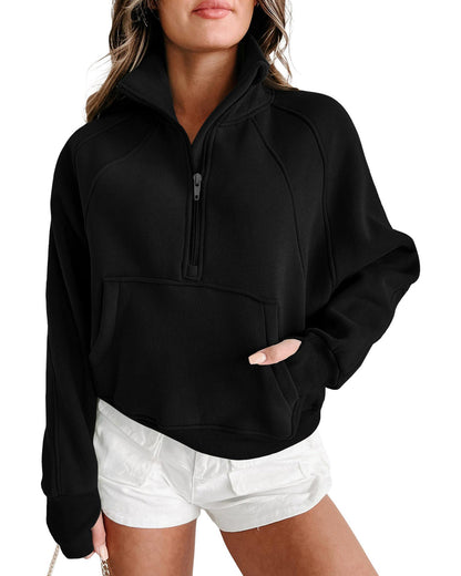 Azura Exchange Black Ribbed Thumbhole Sleeve Sweatshirt - XL