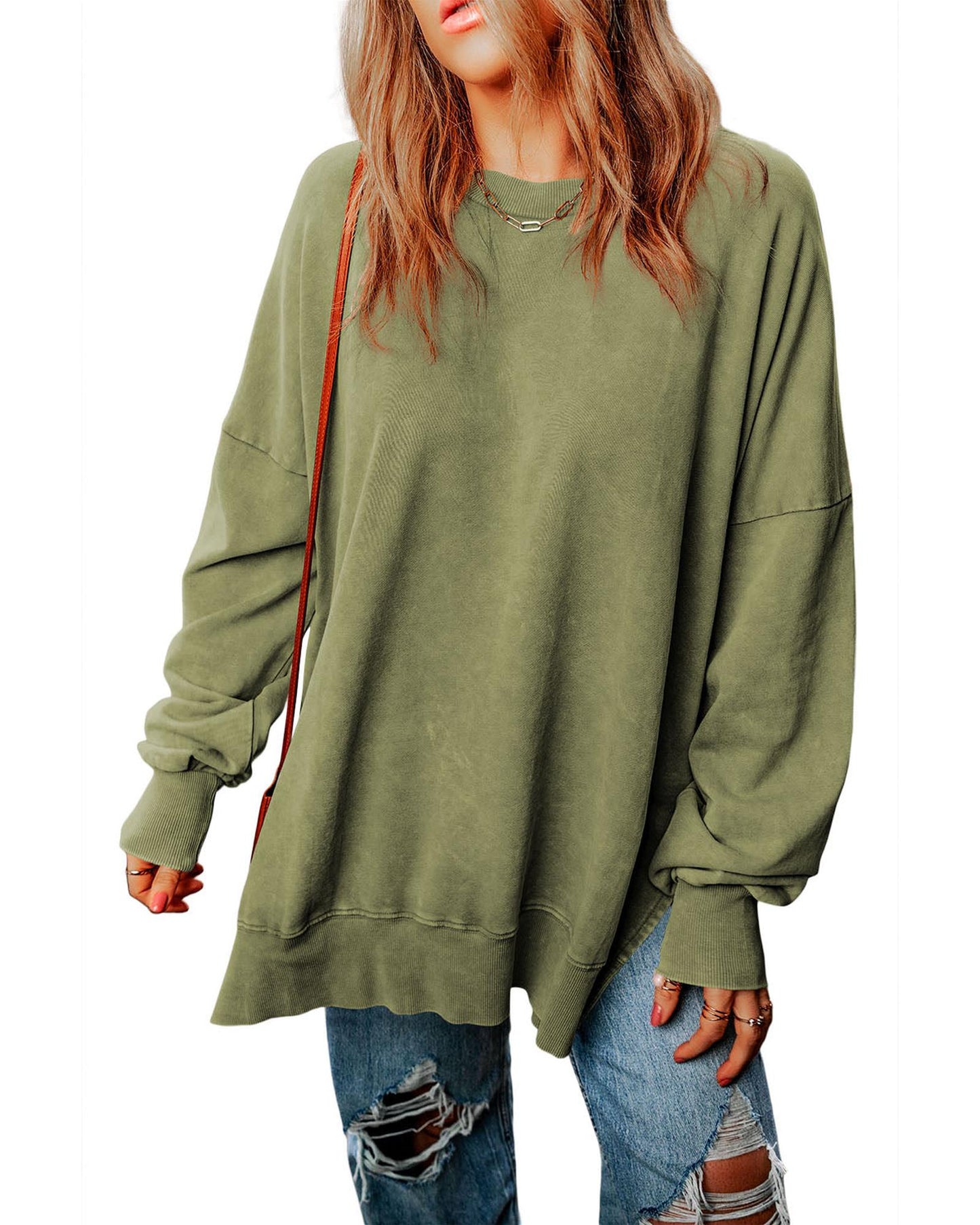 Azura Exchange Oversized Ribbed Trim Sweatshirt - M