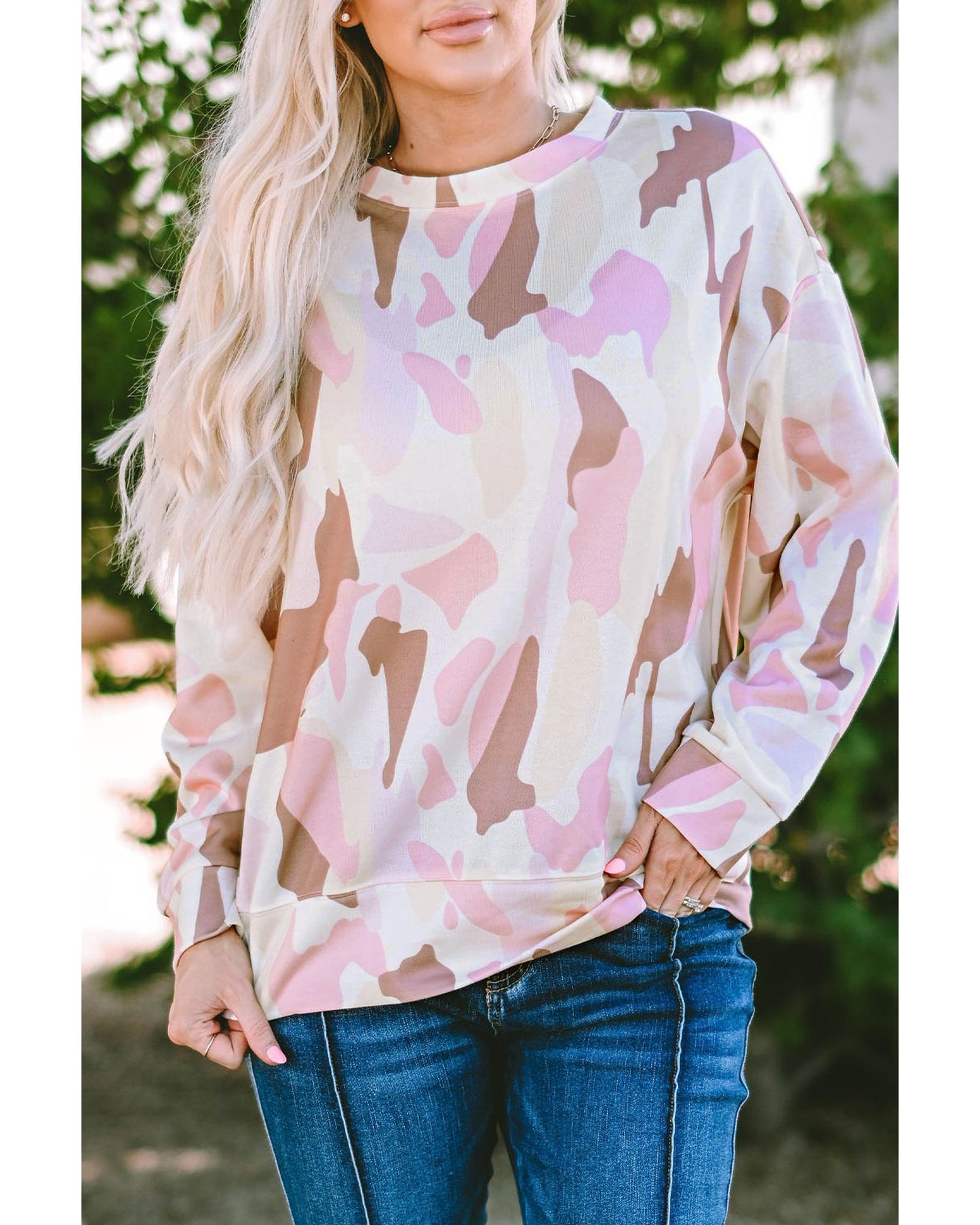 Azura Exchange Relaxed Geometric Print Crewneck Sweatshirt - S