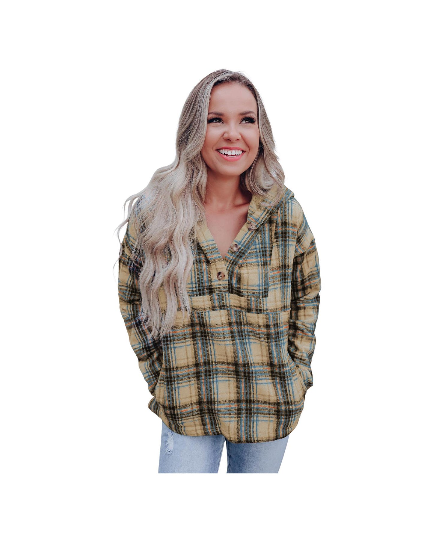 Azura Exchange Button Neck Pocketed Pullover Hoodie - M