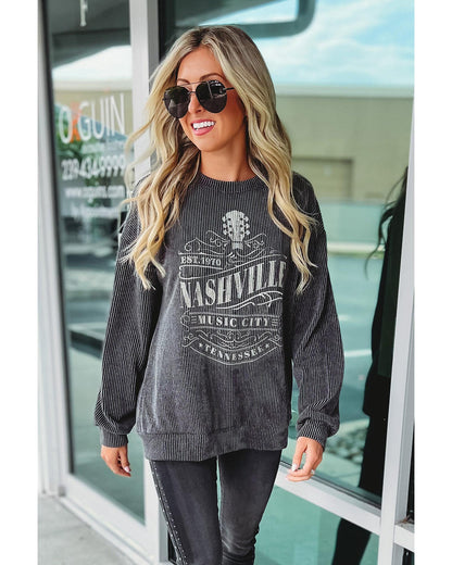 Azura Exchange NASHVILLE MUSIC CITY Corded Graphic Sweatshirt - L