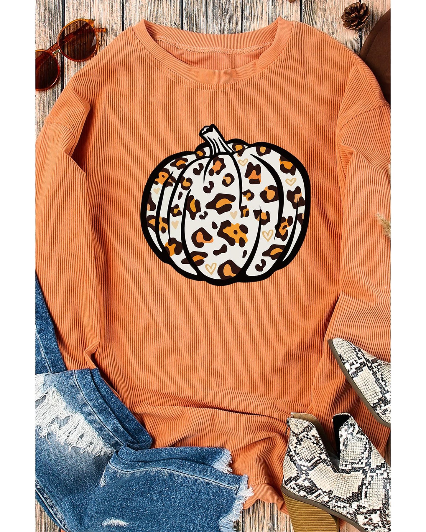 Azura Exchange Leopard Graphic Corded Sweatshirt - 2XL