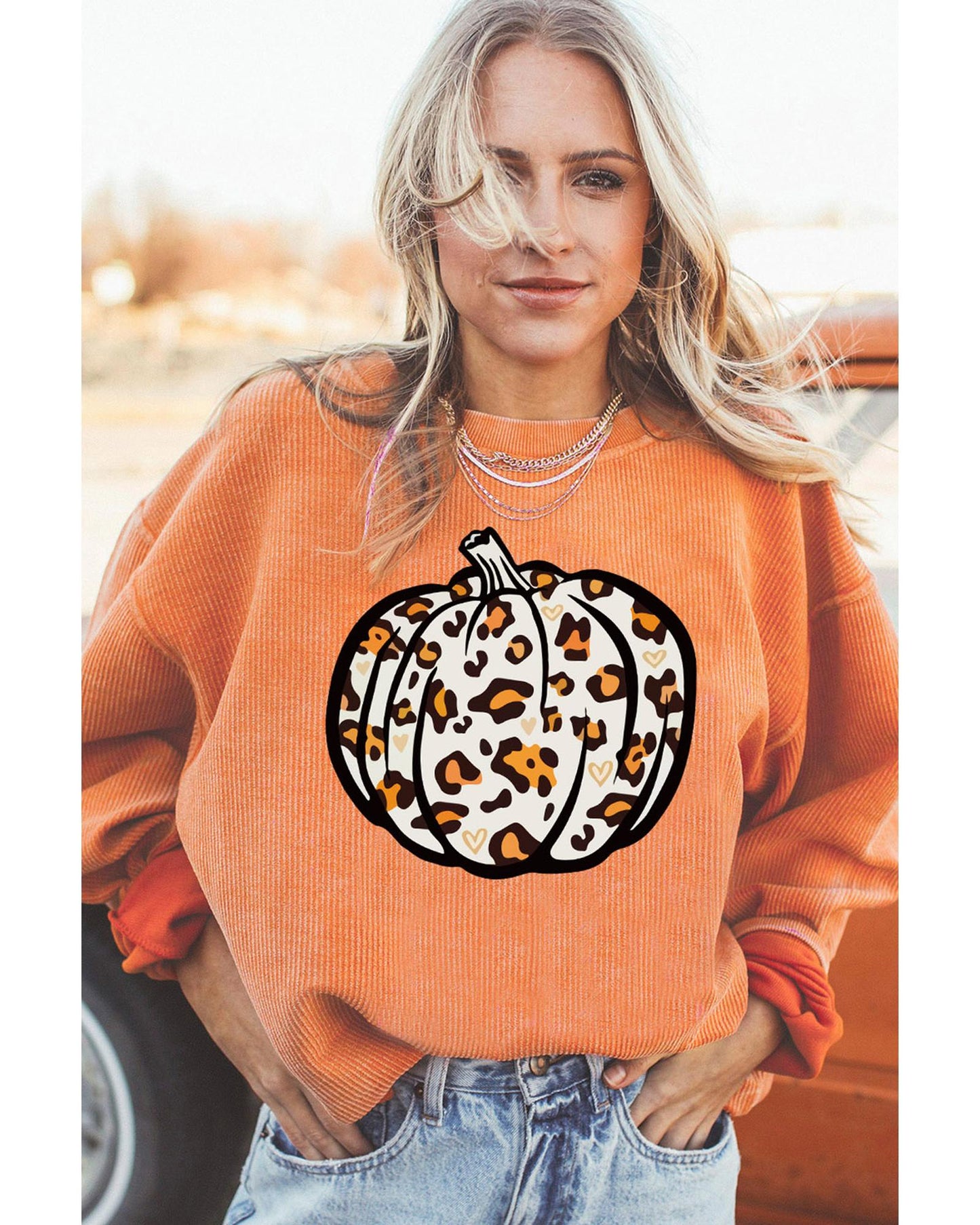 Azura Exchange Leopard Graphic Corded Sweatshirt - L