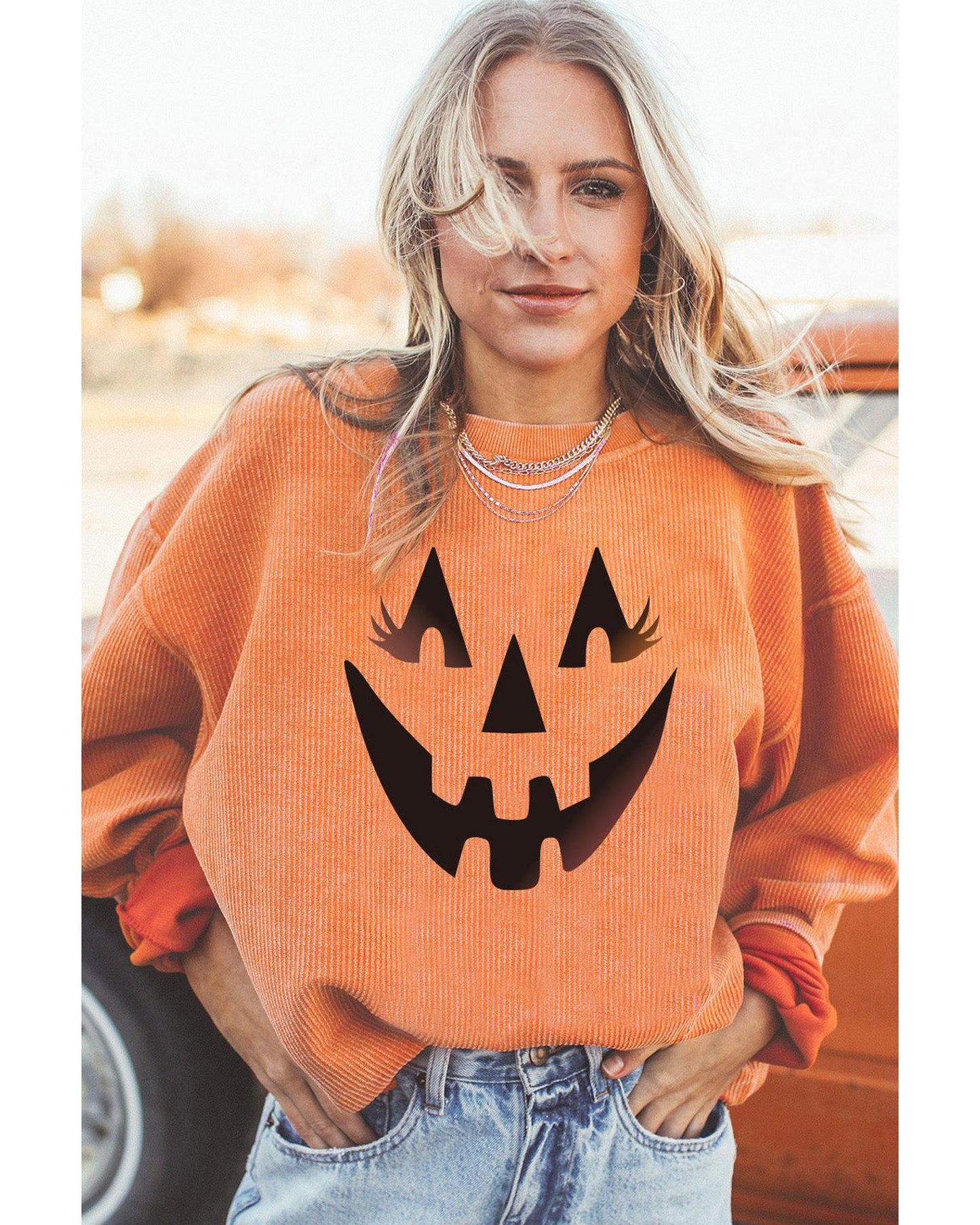 Azura Exchange Pumpkin Smile Face Graphic Sweatshirt - L