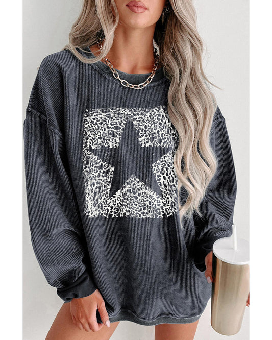 Azura Exchange Leopard Star Graphic Corded Sweatshirt - M