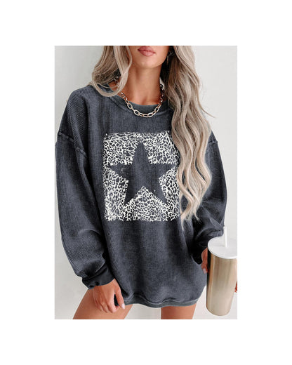 Azura Exchange Leopard Star Graphic Corded Sweatshirt - XL