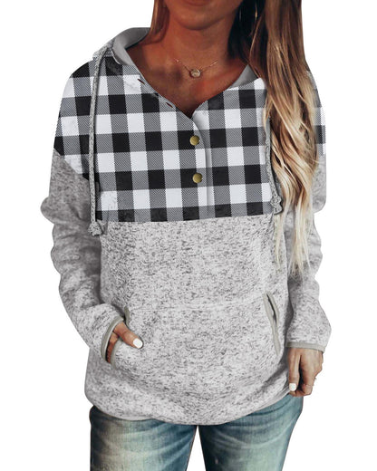 Azura Exchange Plaid Hoodie with Pocket Detailing - M