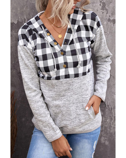 Azura Exchange Plaid Hoodie with Pocket Detailing - M