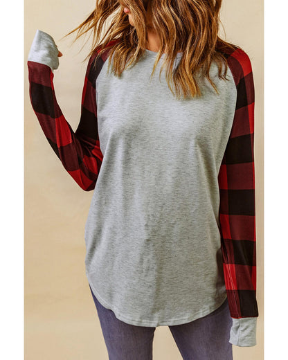 Azura Exchange Plaid Long Sleeve Sweatshirt - L