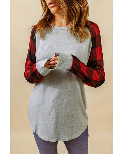 Azura Exchange Plaid Long Sleeve Sweatshirt - L