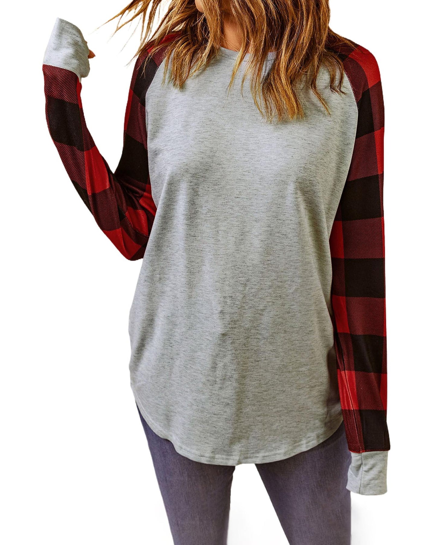 Azura Exchange Plaid Long Sleeve Sweatshirt - L