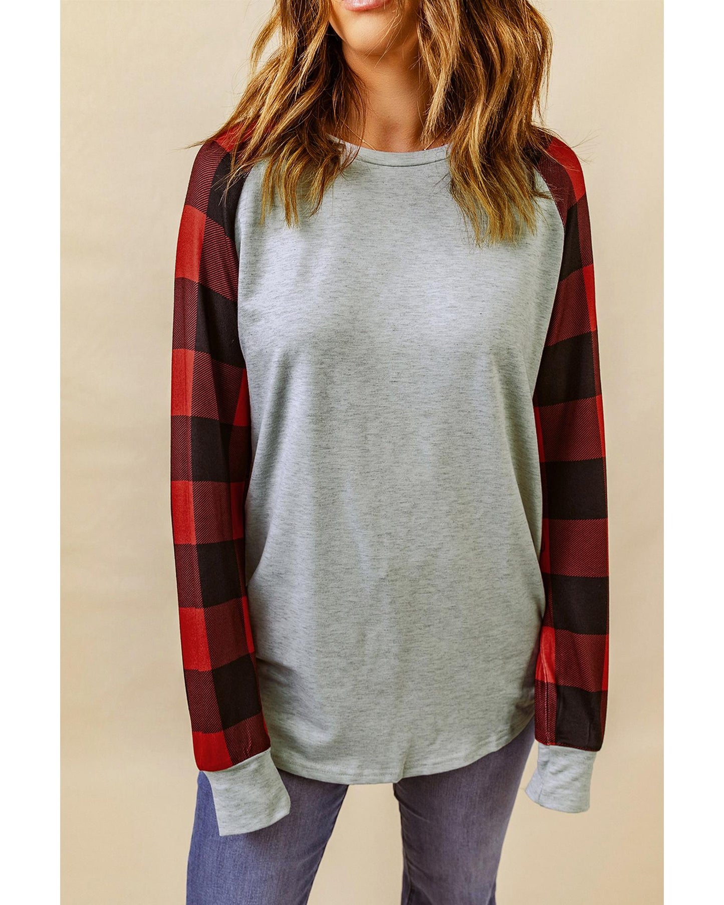 Azura Exchange Plaid Long Sleeve Sweatshirt - L