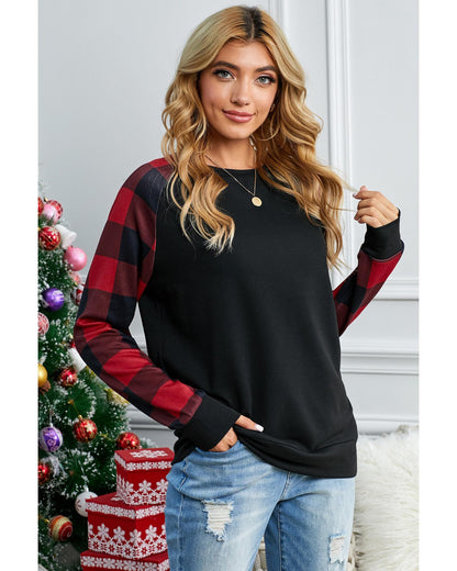 Azura Exchange Plaid Long Sleeve Sweatshirt - S