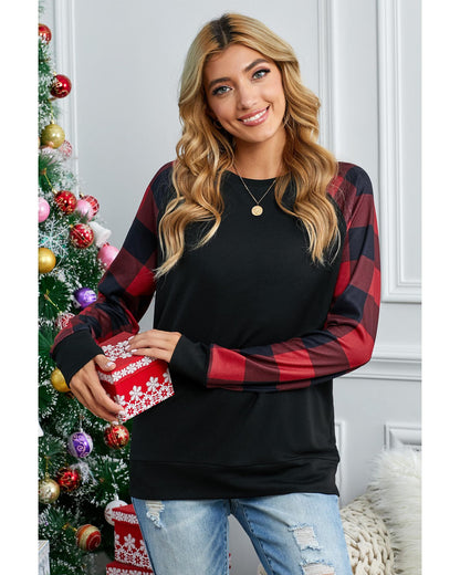 Azura Exchange Plaid Long Sleeve Sweatshirt - S