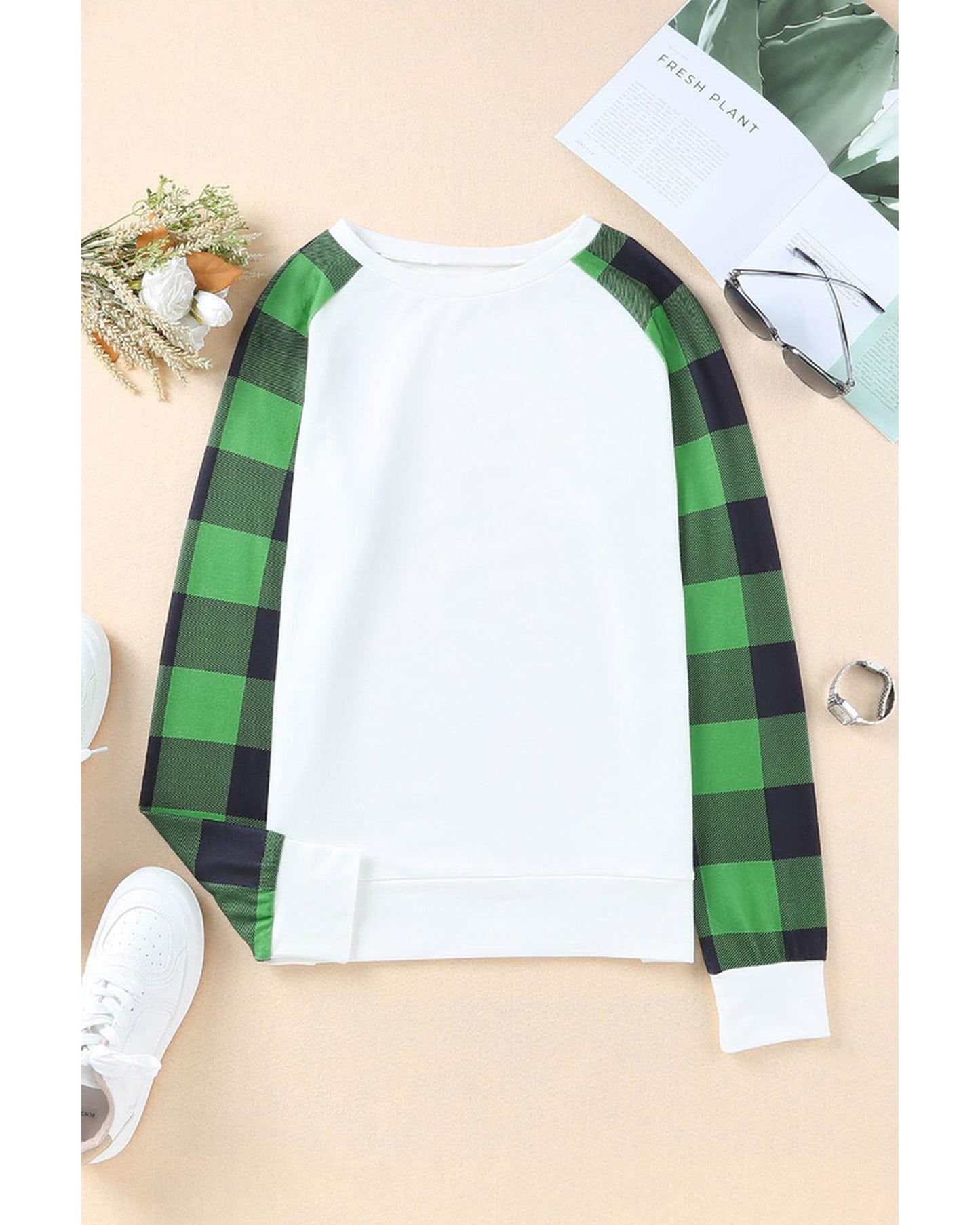 Azura Exchange Plaid Long Sleeve Sweatshirt - S