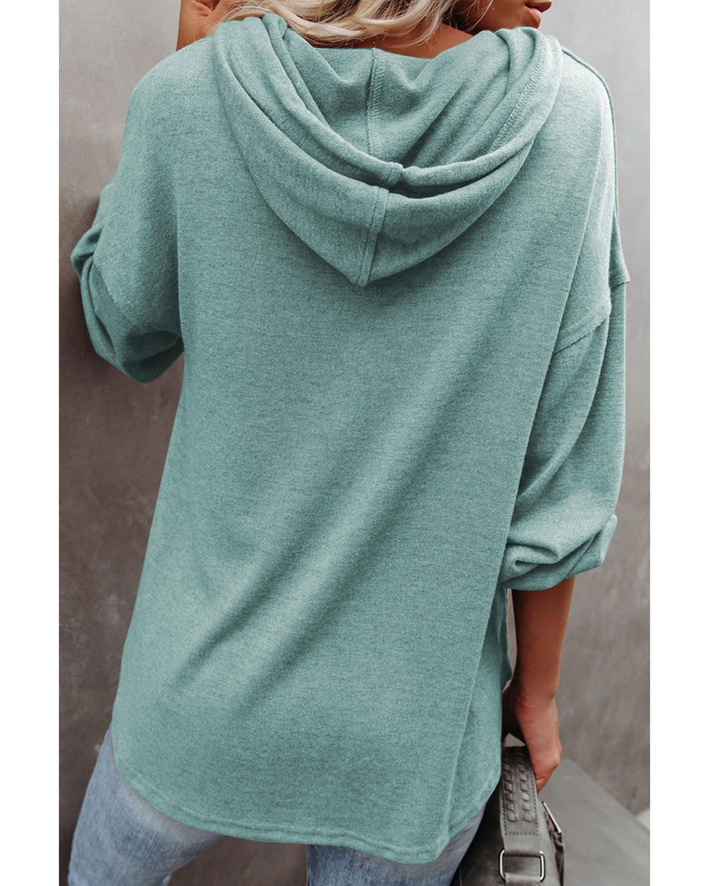 Azura Exchange High and Low Hem Hoodie with Buttoned Detail - L