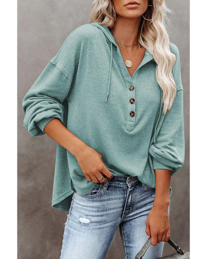 Azura Exchange High and Low Hem Hoodie with Buttoned Detail - L