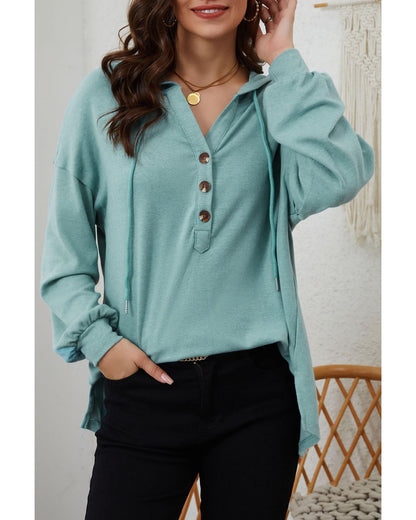 Azura Exchange High and Low Hem Hoodie with Buttoned Detail - S