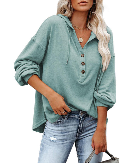 Azura Exchange High and Low Hem Hoodie with Buttoned Detail - XL