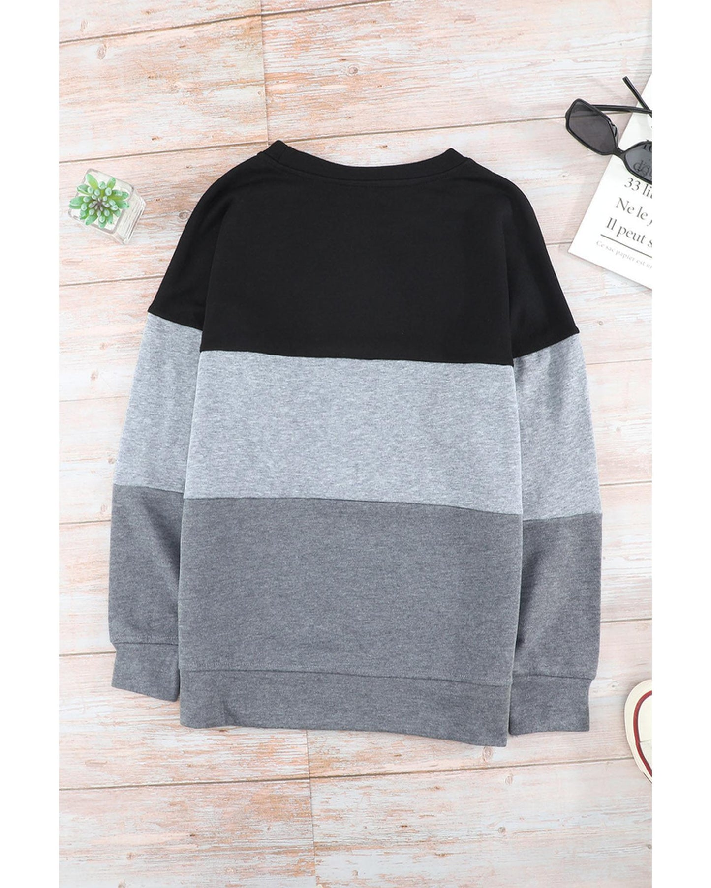 Azura Exchange Black Contrast Stitching Sweatshirt with Slits - S