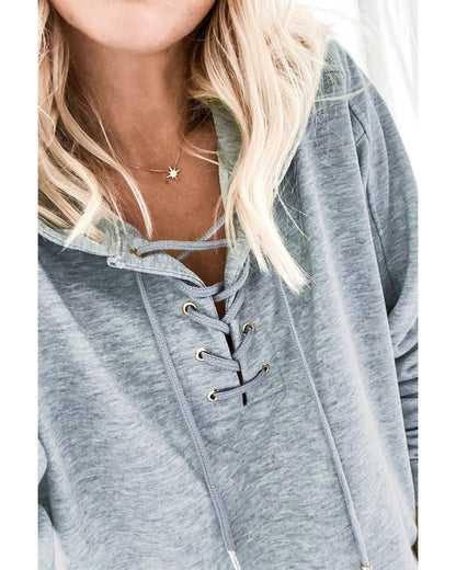 Azura Exchange Lace-up Grey Casual Hoodie - 2XL