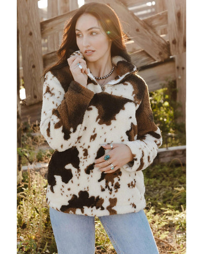 Azura Exchange Cow Print Fleece Sweatshirt - 2XL