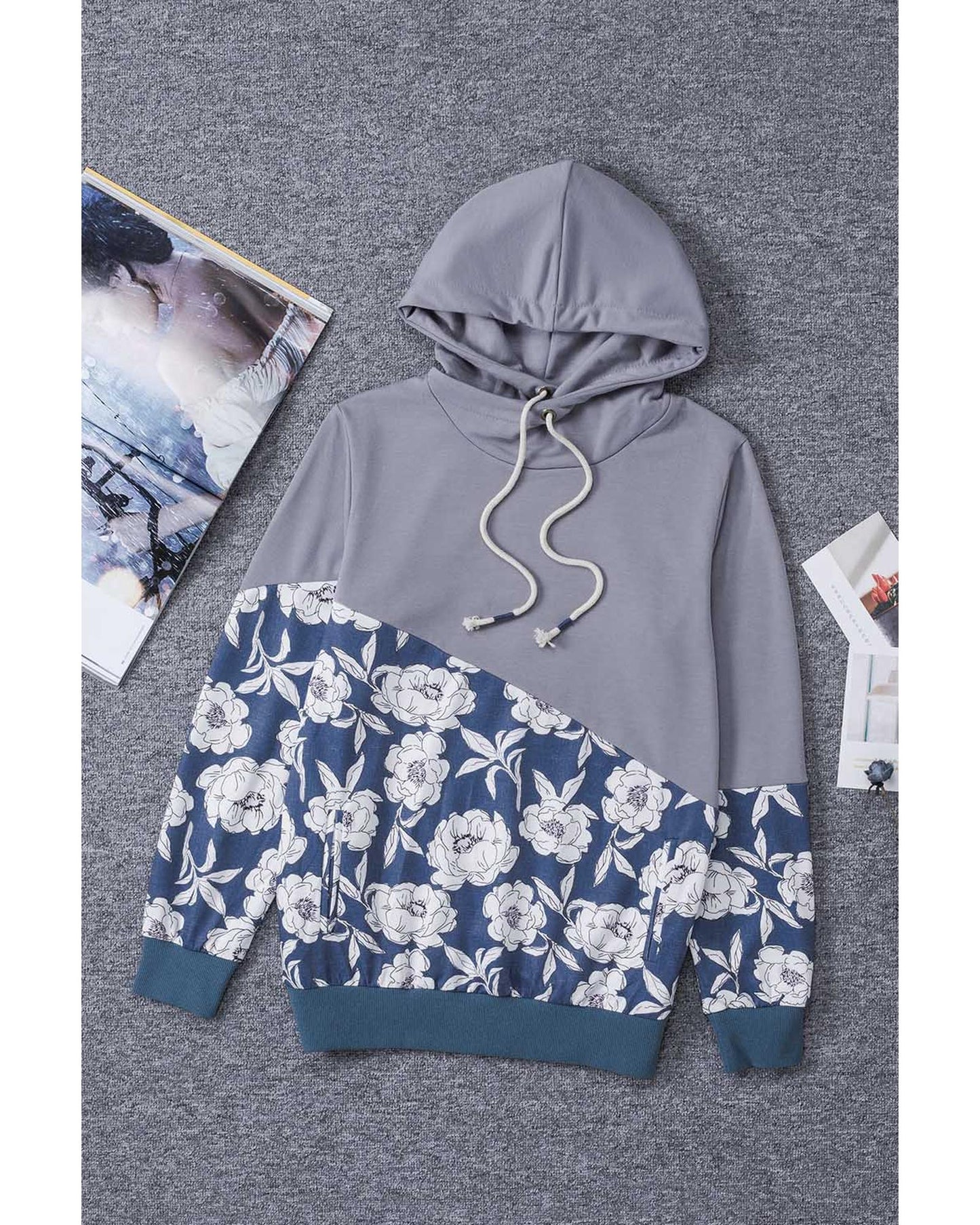 Azura Exchange Floral Splicing Cowl Neck Hoodie - 2XL