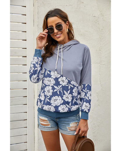 Azura Exchange Floral Splicing Cowl Neck Hoodie - 2XL