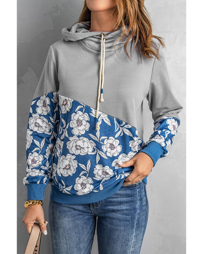 Azura Exchange Floral Splicing Cowl Neck Hoodie - L