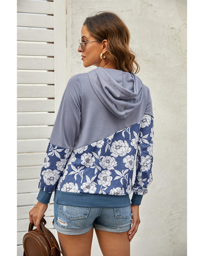 Azura Exchange Floral Splicing Cowl Neck Hoodie - L