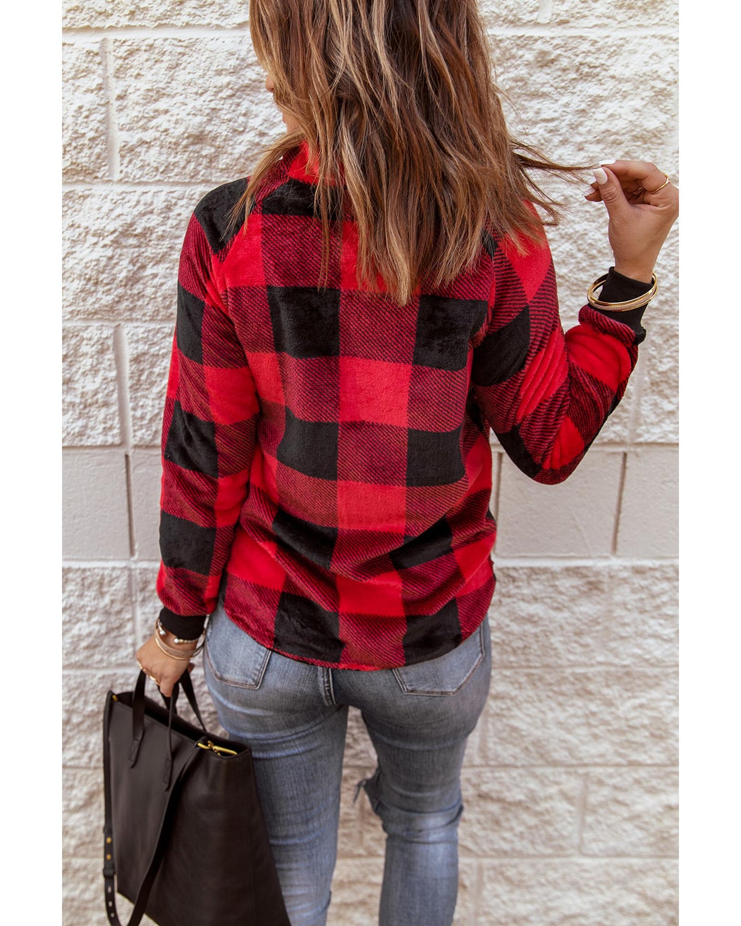 Azura Exchange Plaid Paneled Sweatshirt - L