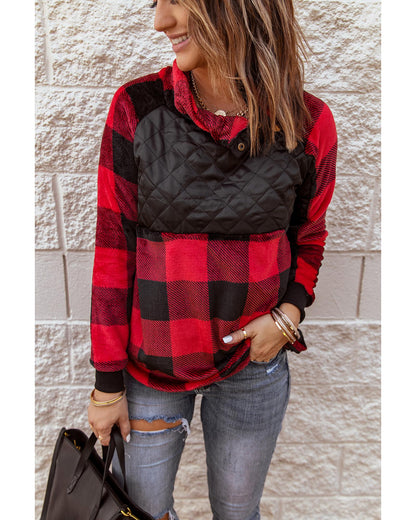 Azura Exchange Plaid Paneled Sweatshirt - L