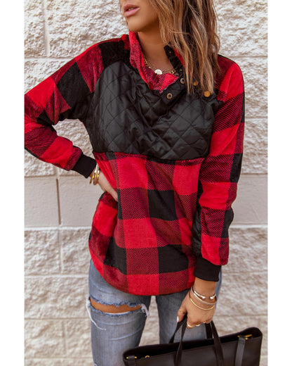 Azura Exchange Plaid Paneled Sweatshirt - M