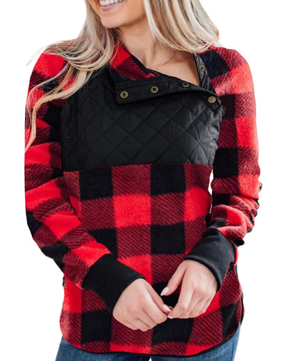 Azura Exchange Plaid Paneled Sweatshirt - S