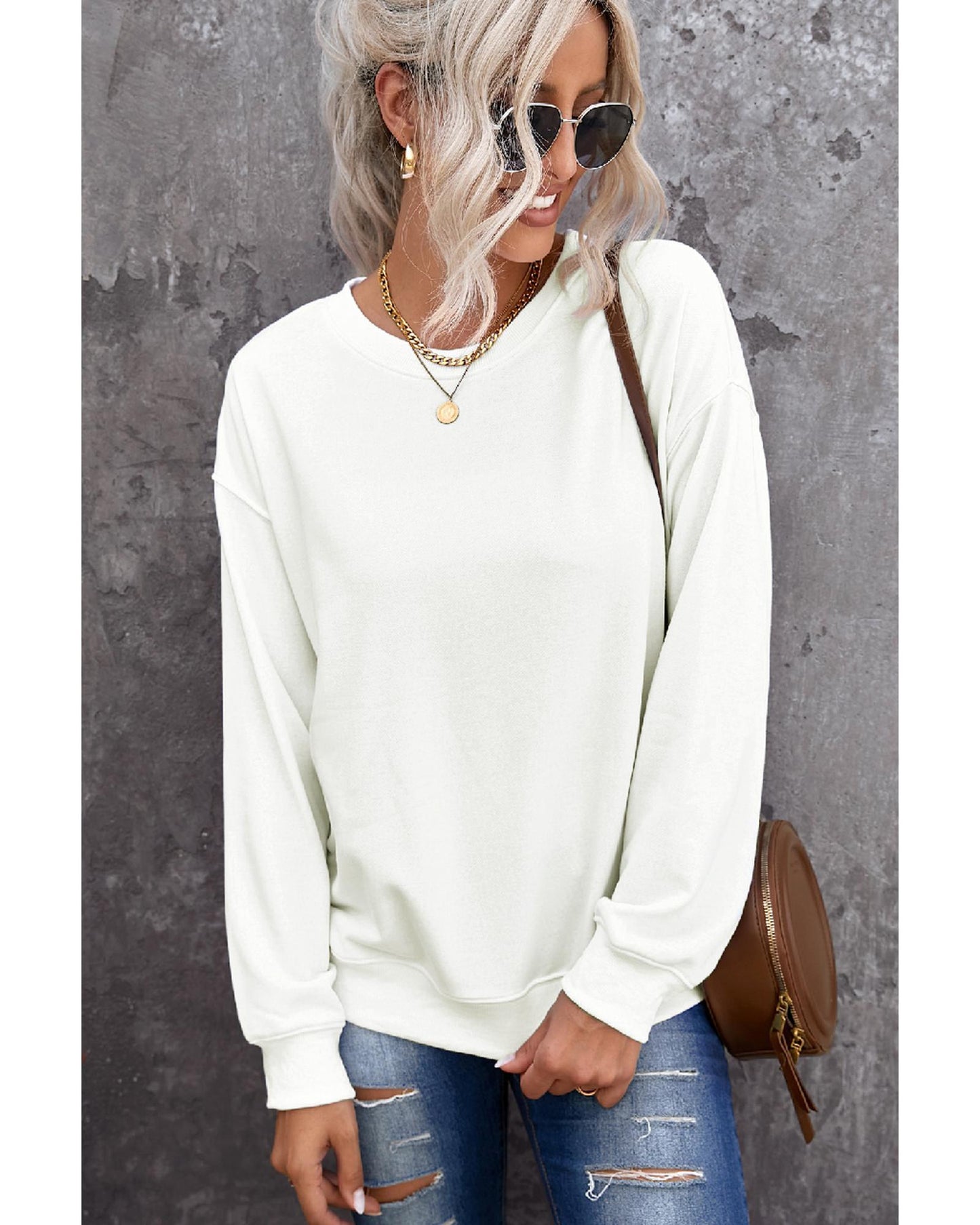 Azura Exchange Plain Crew Neck Pullover Sweatshirt - M