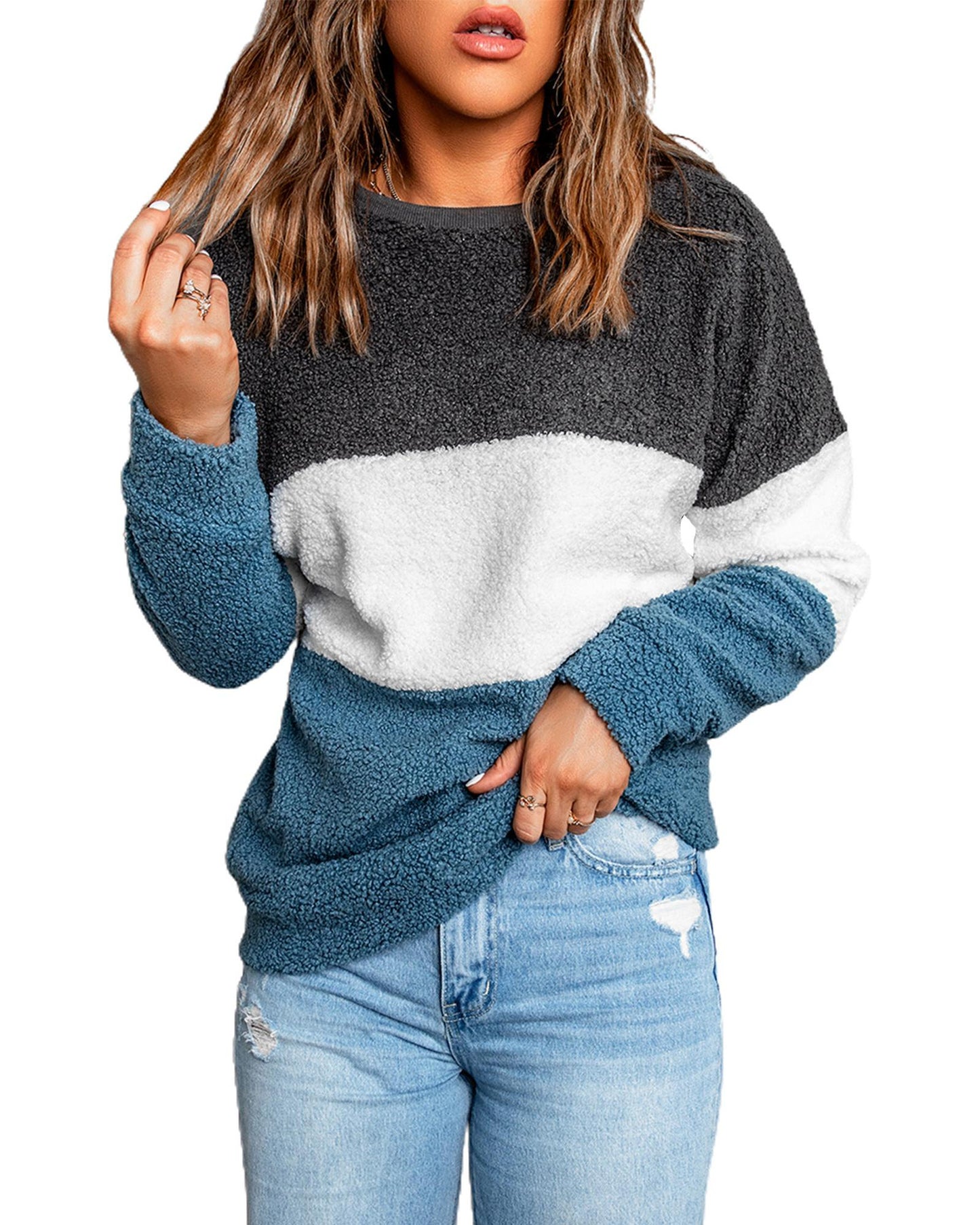 Azura Exchange Colorblock Plush Sweatshirt - S