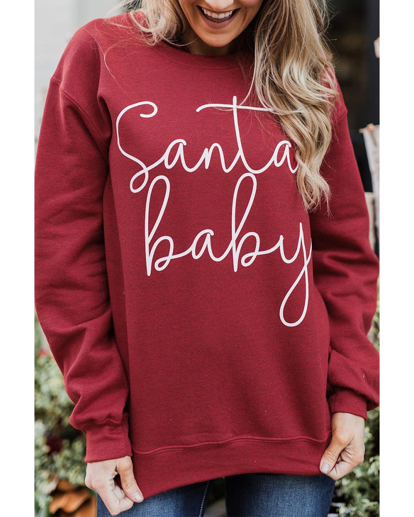 Azura Exchange Santa Baby Print Pullover Sweatshirt - M