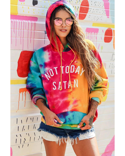 Azura Exchange Not Today Satan Tie Dye Hoodie - 95% Polyester 5% Elastane - M