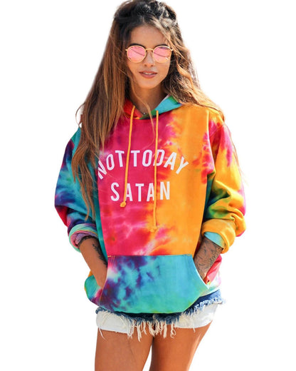 Azura Exchange Not Today Satan Tie Dye Hoodie - 95% Polyester 5% Elastane - M