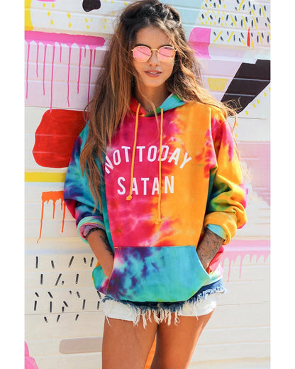 Azura Exchange Not Today Satan Tie Dye Hoodie - 95% Polyester 5% Elastane - S