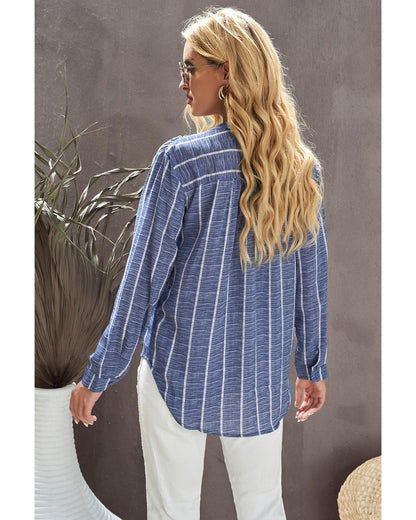 Azura Exchange Striped V Neck Pocket Long Sleeve Top - M