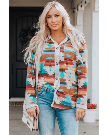 Azura Exchange Multicolor Aztec Print Long Sleeve Shirt - 2XL